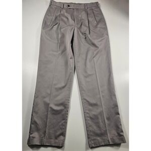 Jos A Bank travellers 34x32 (34×31) grey pleated pocket slacks career ^
